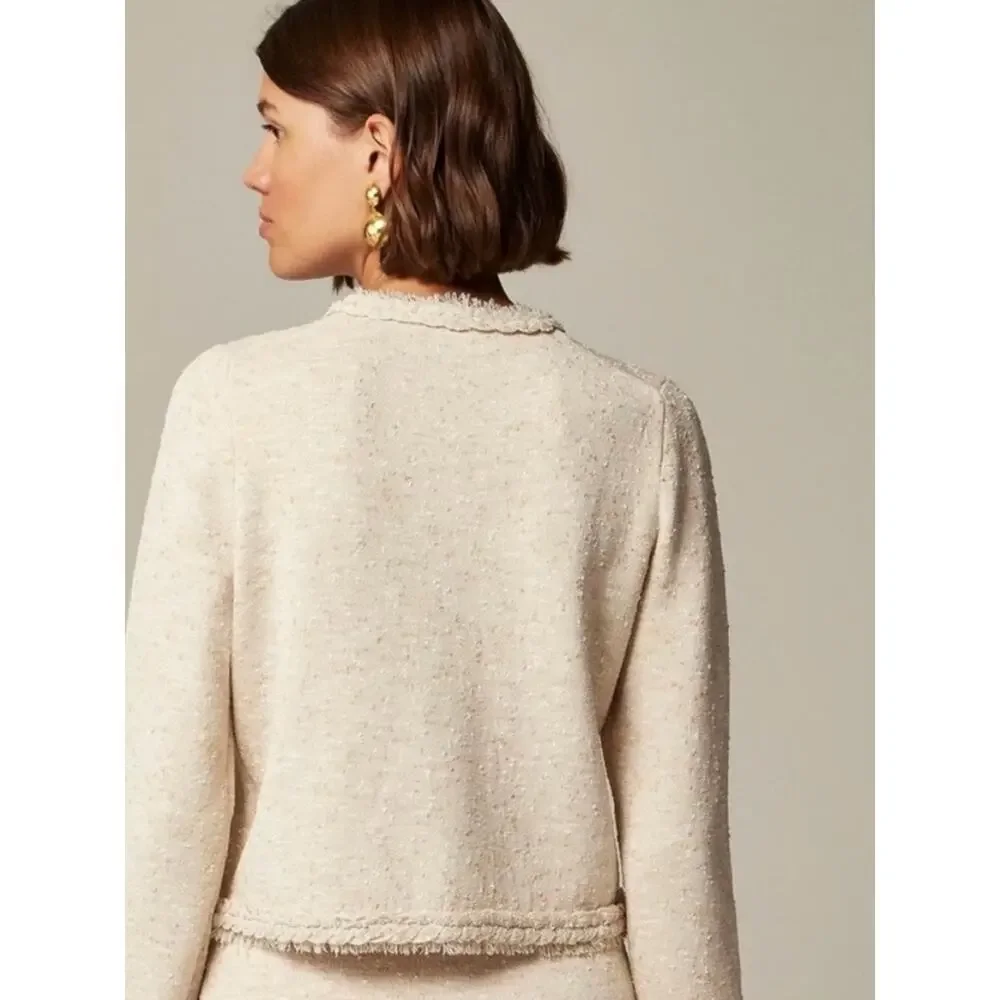 J. Crew Marled Knit Sweater Lady Jacket Cream Fringe Blazer Sz XL